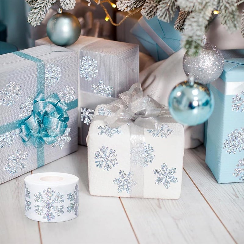 RUPOFUZA 500Pcs Christmas Stickers Roll for Cards 3 Designs Silver Foil Snowflake Stickers Xmas Winter Holiday Adhesive Label Stickers Decal for Xmas Envelopes Invitations Cards Gifts Decor - Image 2